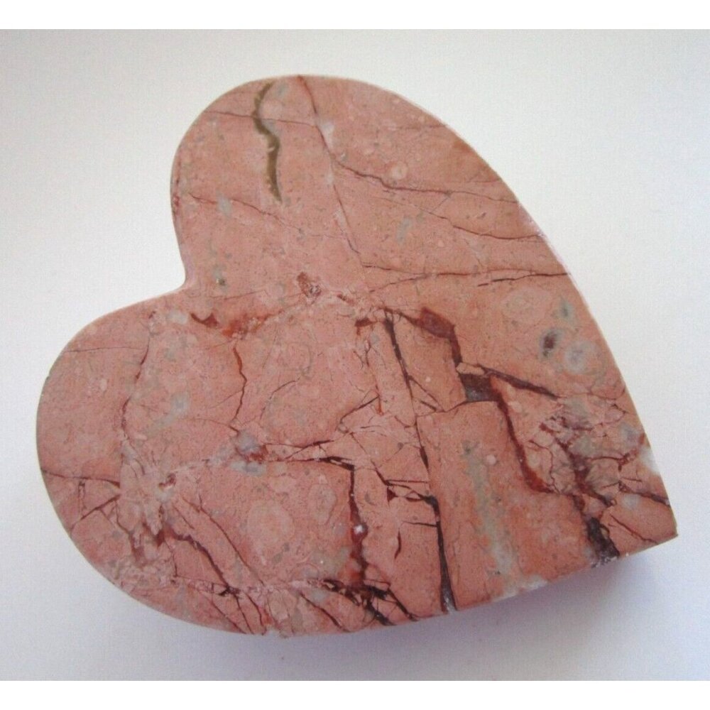 Mexican Souvenir White Alabaster Birds Pink Granite Stone Heart Ashtray Handmade - Picture 8 of 11